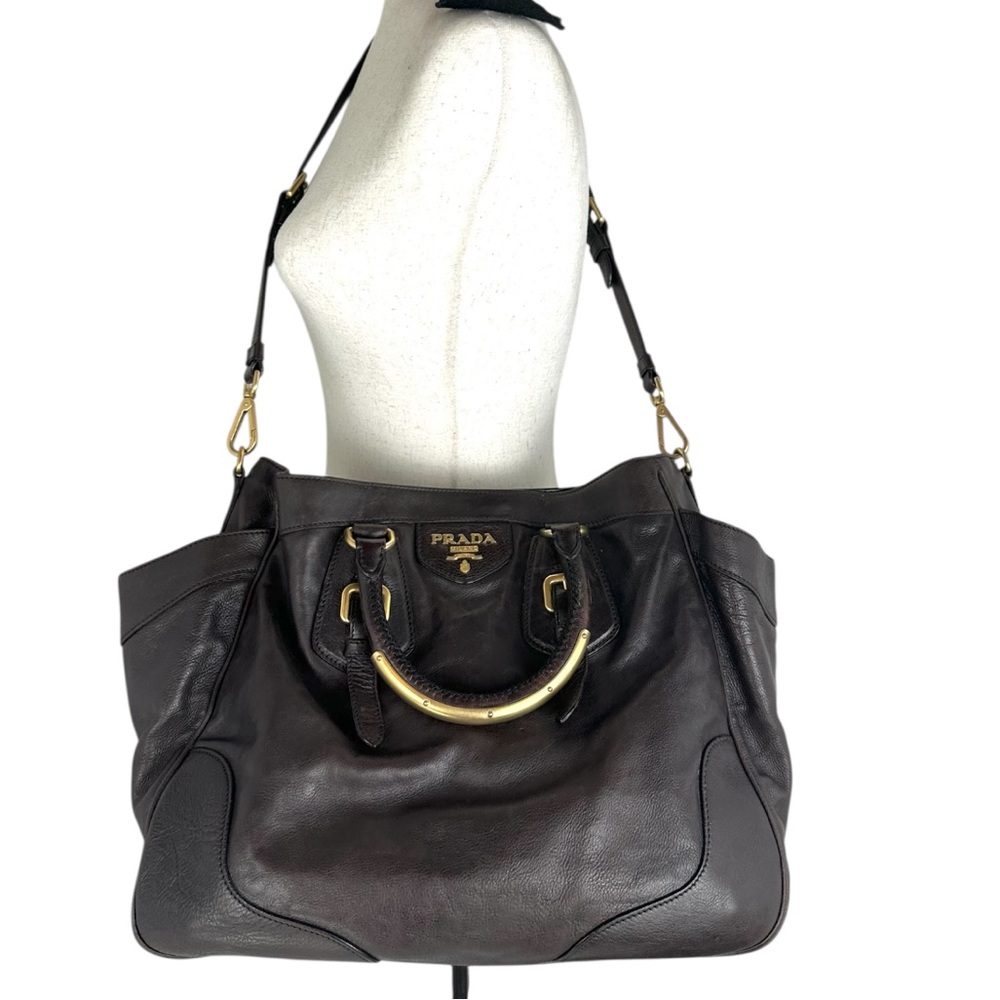 Prada Dark Brown Leather Satchel with Gold Hardware - Picture 2 of 10